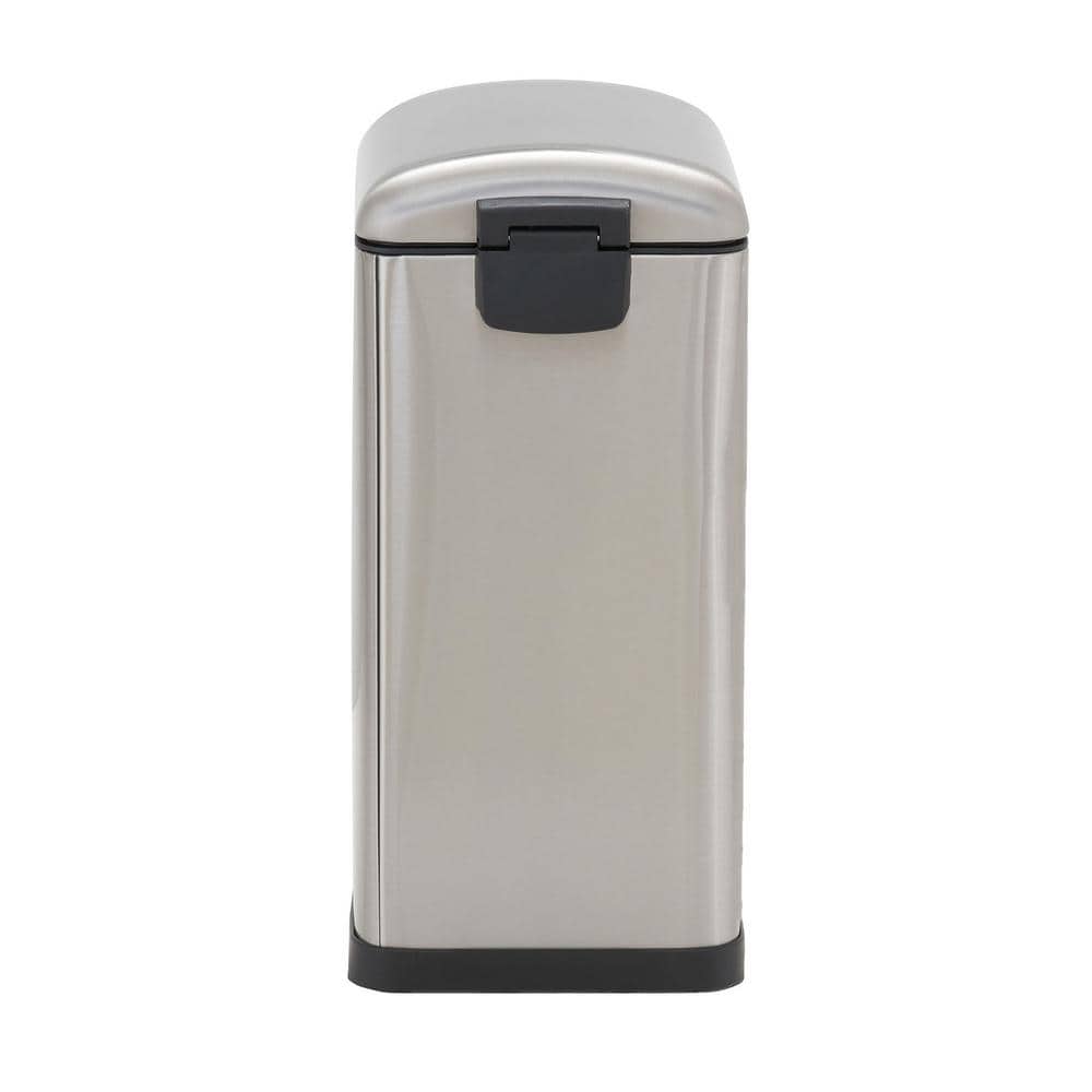Slim Silver Stainless Steel Pedal Trash Can with Soft Close Lid