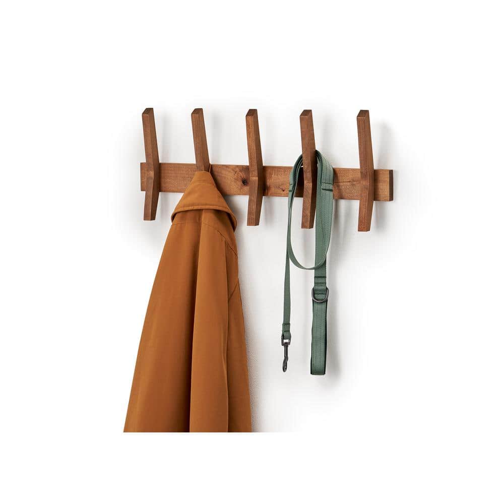 Walnut Mid-Century Coat Rack with 5 Wooden Hooks
