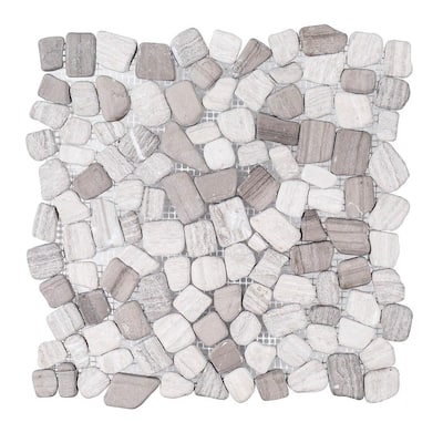 Bailey Grey Pebble 12 in. x 12 in. Honed Grey Limestone Wall and Floor Mosaic Tile (1 sq. ft./Each)
