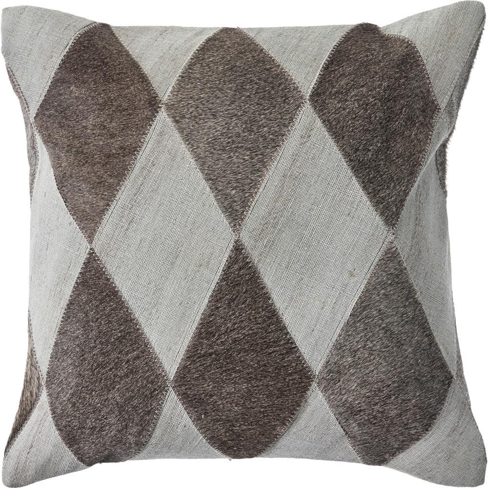 Diamond Silver Gray / Brown Geometric Faux Leather Hide 20 in. x 20 in. Ind