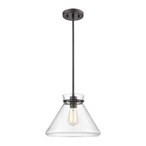 McKinley 1-Light Oil Rubbed Bronze Mini Pendant Light with Glass Shade