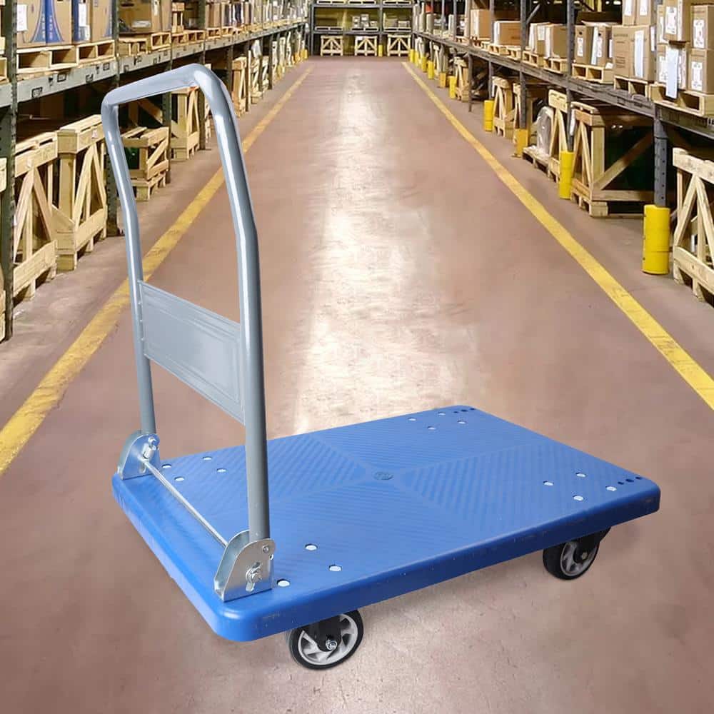 Blue Folding Steel Platform Hand Truck with Rubber Wheels