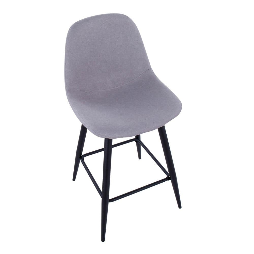 Set of 2 Black Metal Light Grey Fabric Counter Stools
