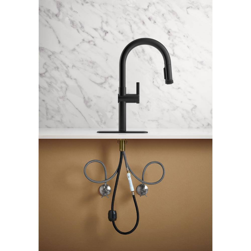 Matte Black Single Handle Pull-Down Kitchen Faucet with Soap Dispenser