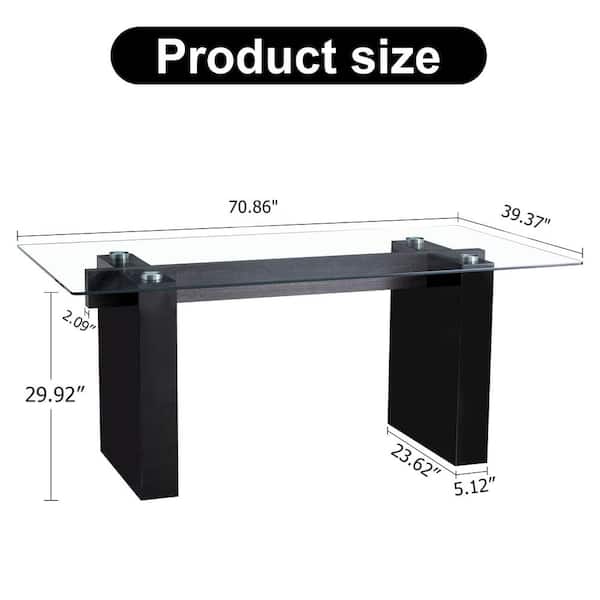 70.86 in. Large Modern Rectangular Tempered Glass Dining Table Top Wit