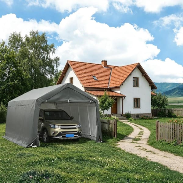 12 ft. x 20 ft. Gray Portable Carport, Heavy Duty Garage Storage Tent with Double Zipper Doors for Car Bike Garden Tools