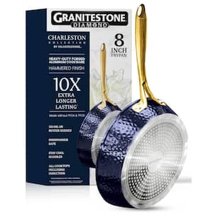 Charleston Collection 8 in. Aluminum Hammered Nonstick Frying Pan in Navy