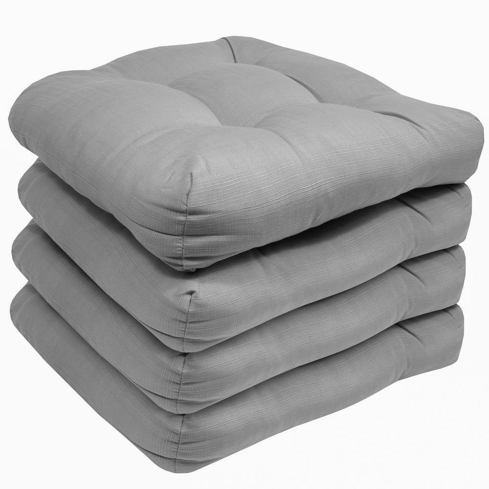 Silver Tufted 19" x 19" Indoor/Outdoor Chair Cushions, 4 Pack