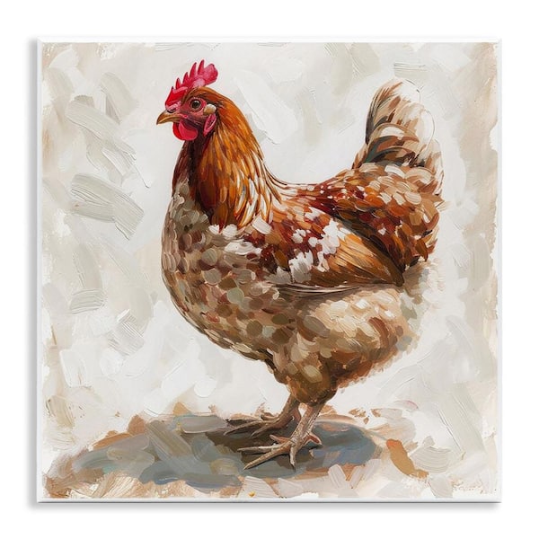 Stupell Industries Neutral Chicken on Beige by LSR Design Studio Unframed Animal Graphic Art Print 12 in. x 12 in.