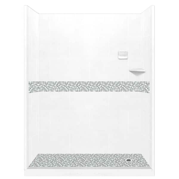 American Bath Factory Del Mar 60 in. L x 42 in. W x 80 in. H Right Drain Alcove Shower Kit with Shower Wall and Shower Pan in Natural Buff