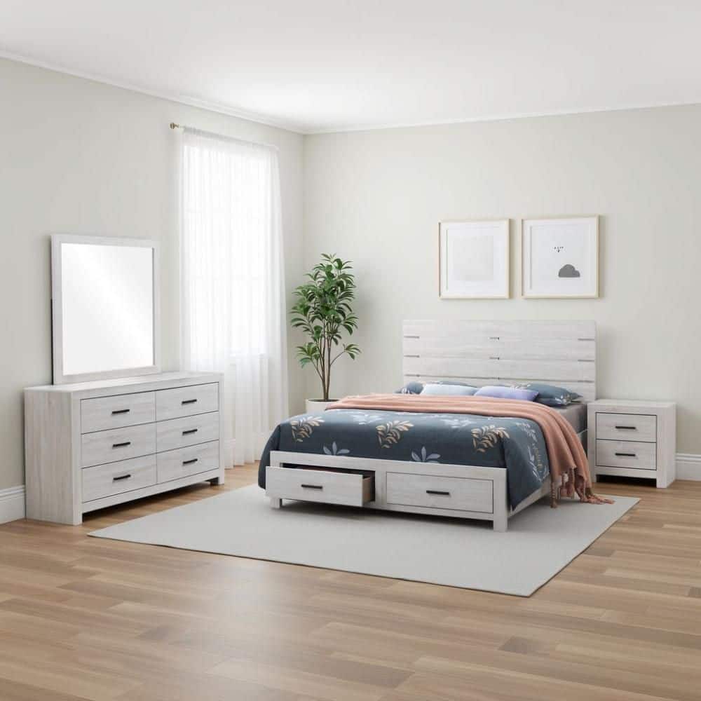 Sili 4-Piece Coastal White Wood Queen Size Bedroom Set with Storage price history on PriceWatchPro