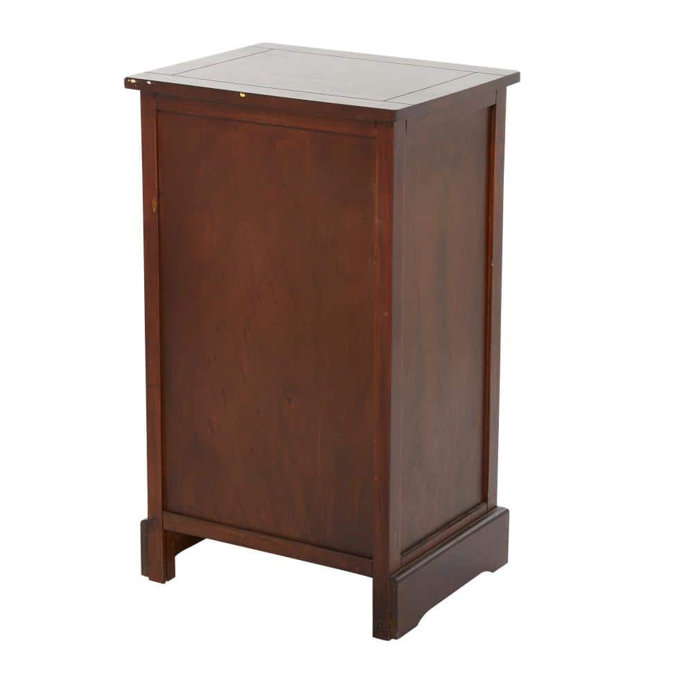 Elegant Brown Wooden Side Chest with Wicker Drawers - 33" x 20.5"