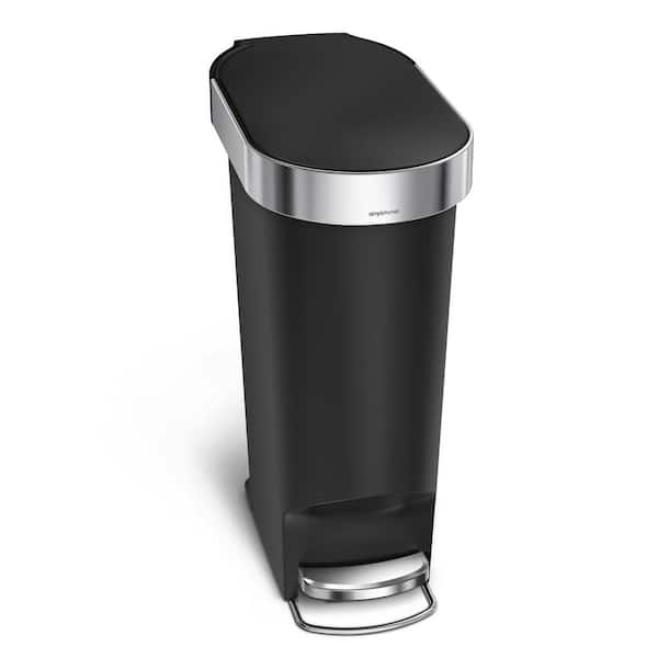 40L Slim Liner Rim Step Kitchen Trash Can, Black Plastic