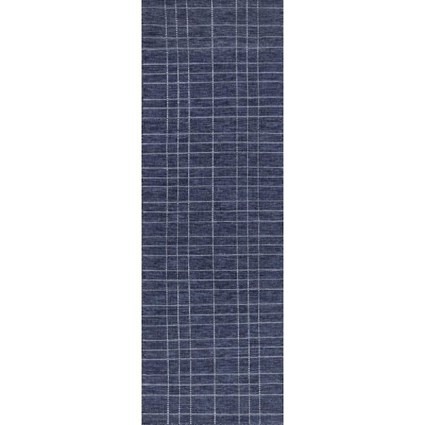 Charlie Plaid Wool Blue 2 ft. 6 in. x 8 ft. Indoor/Outdoor Patio Runner Rug