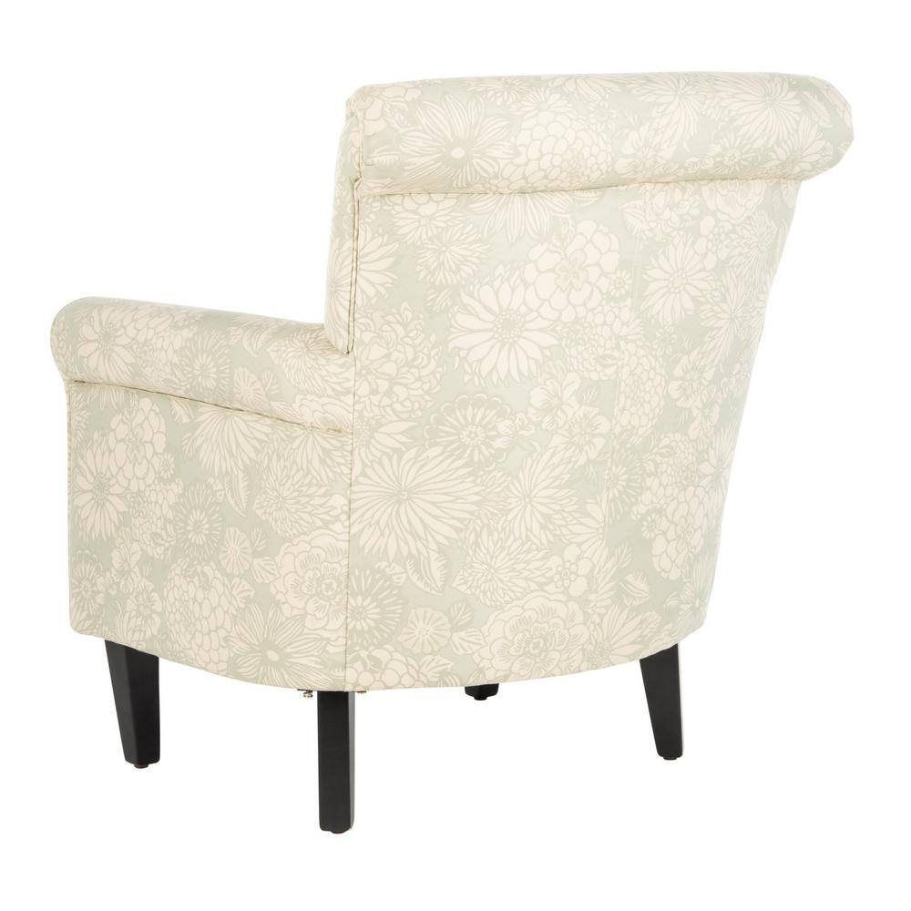 Ivory Floral Wood Accent Arm Chair