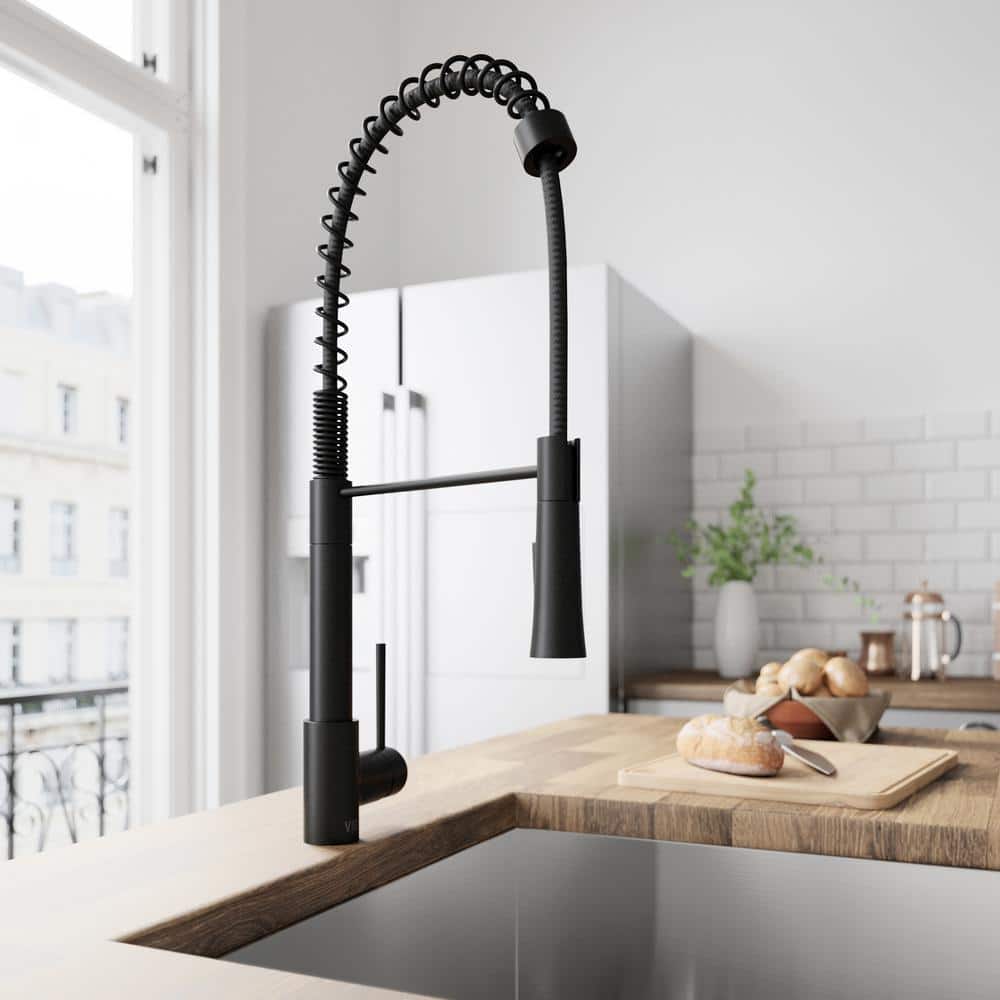 Matte Black Pull-Down Sprayer Kitchen Faucet with Lever Handle