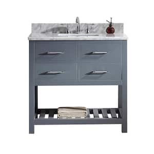 Caroline Estate 36 in. W Bath Vanity in Gray with Marble Vanity Top in White with Square Basin