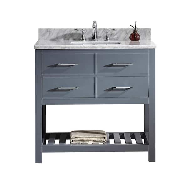 Virtu USA Caroline Estate 36 in. W Bath Vanity in Gray with Marble Vanity Top in White with Square Basin