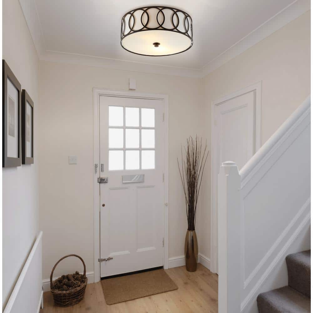 Eloise 12.25" Linen Drum Flush Mount in Oil Rubbed Bronze