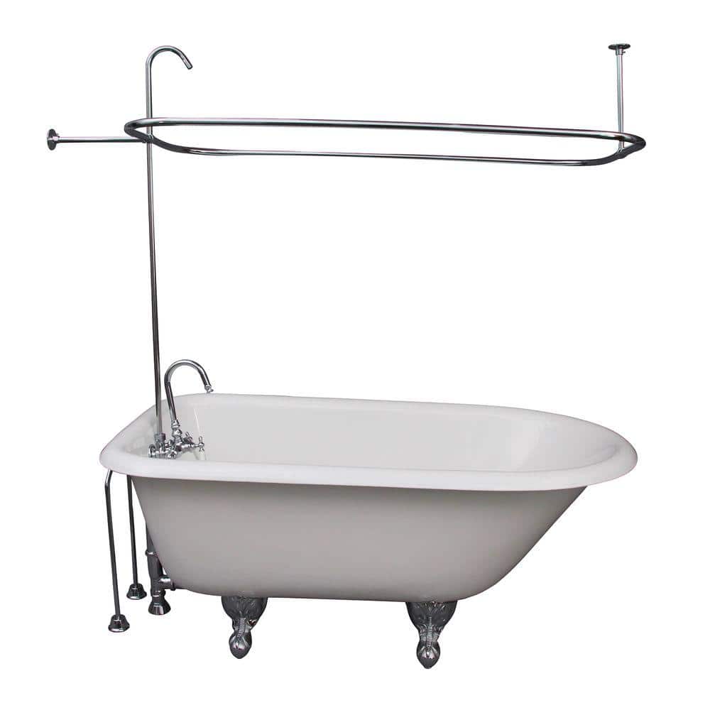 4.5 ft. Cast Iron Ball and Claw Feet Roll Top Tub in White with Polished Ch