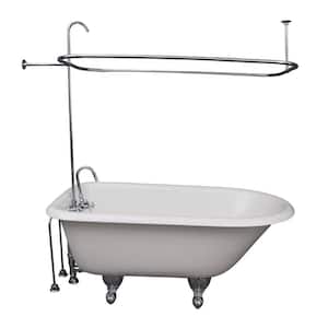 4.5 ft. Cast Iron Ball and Claw Feet Roll Top Tub in White with Polished Chrome Accessories