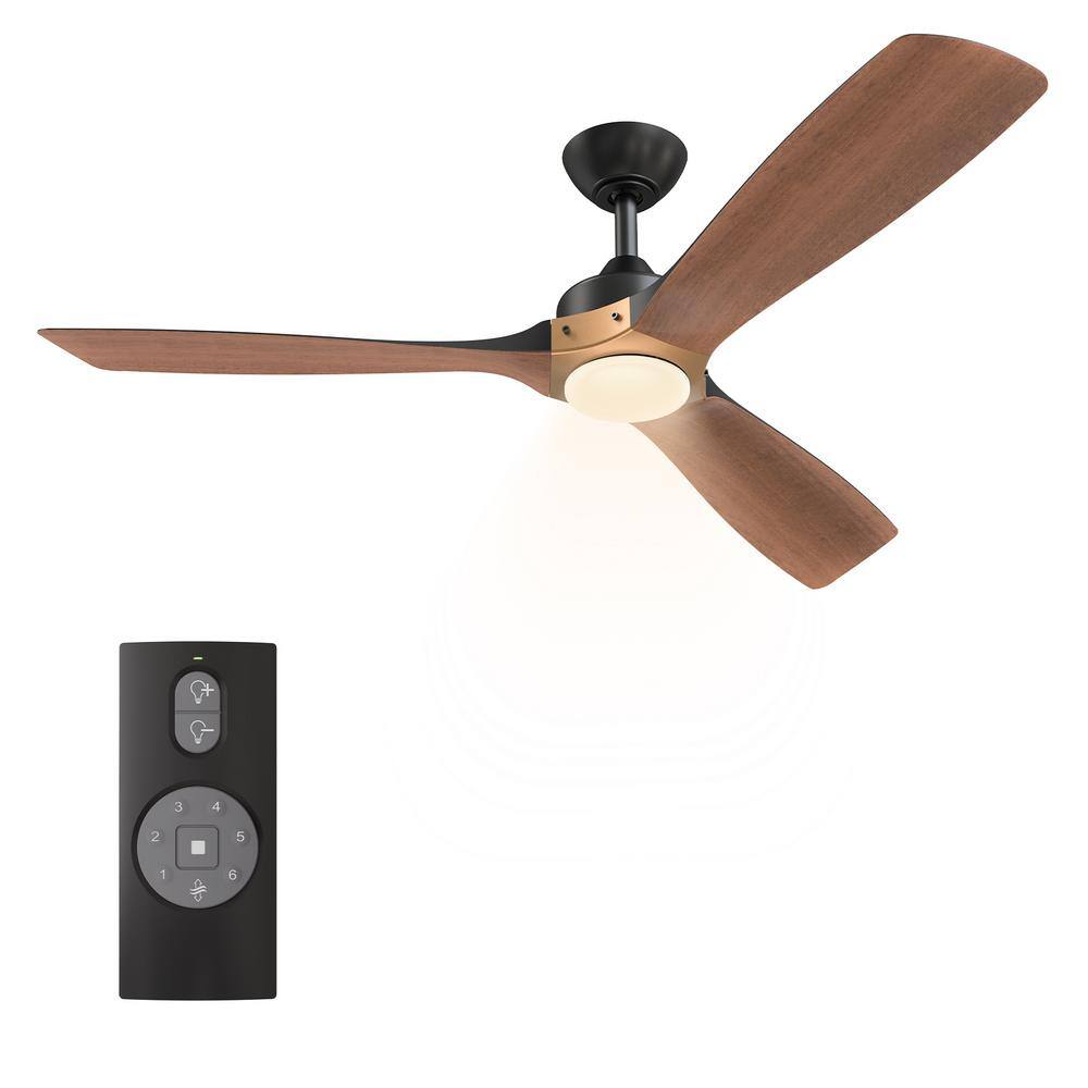 Matte Black and Distressed Koa 52" Ceiling Fan with LED Light and Remote