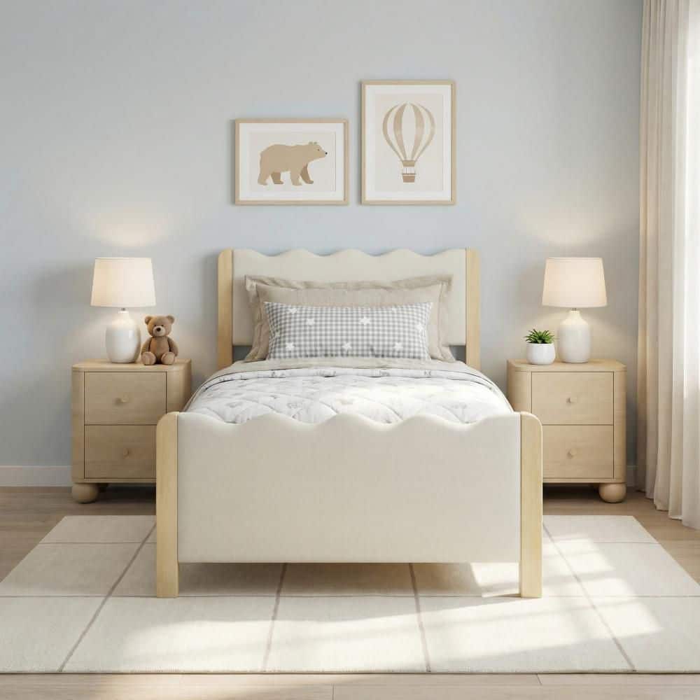 Ivory Boucle Modern Scalloped Upholstered Kids Twin Bed price history on PriceWatchPro