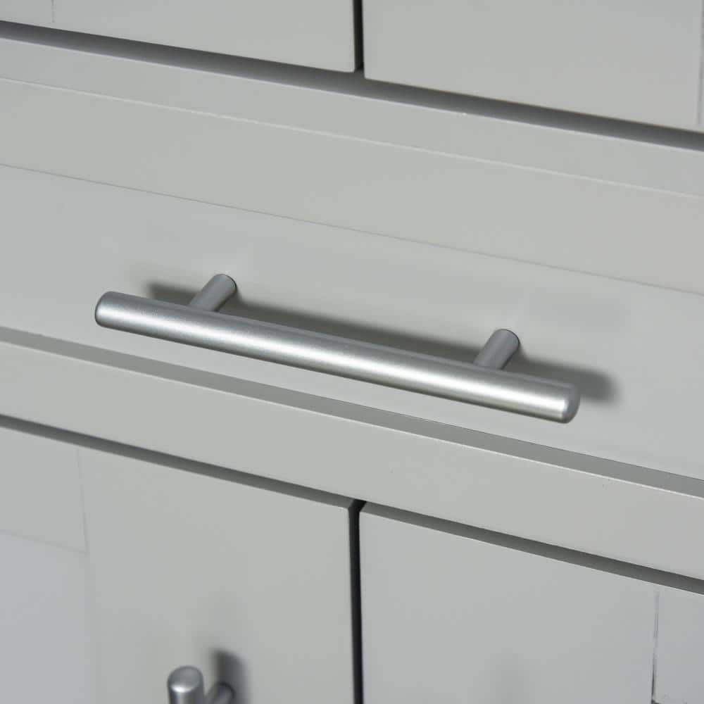 Gray Recessed Panel Freestanding Kitchen Pantry Cabinet with Adjustable Shelves