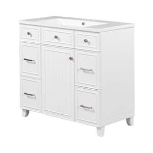 36 in. W x 18 in. D x 34.3 in. H Single Sink Freestanding Bath Vanity in White with White Resin Basin Top