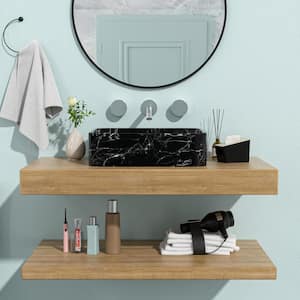 AquaVista 19 in. x 15 in. Black and Gray Ceramic Rectangular Vessel Bathroom Sink in Black