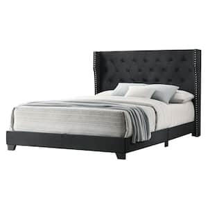 Larna Black Velvet Upholstered Eastern King Panel Bed