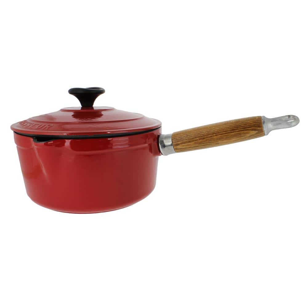 Chasseur French Enameled 2.5 qt. Cast Iron Sauce Pan in Red with