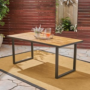 Kyston 70 in. Black and Teak Brown Wood and Iron Outdoor Patio Dining Table