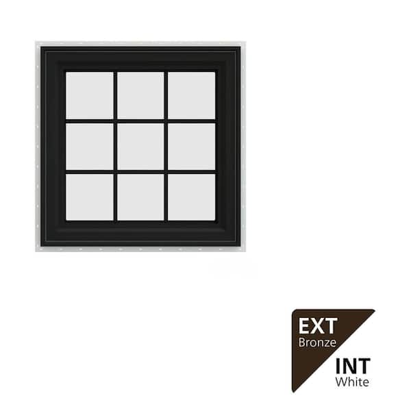 36 in. x 36 in. V-4500 Series Bronze FiniShield Vinyl Right-Handed Casement Window with Colonial Grids/Grilles