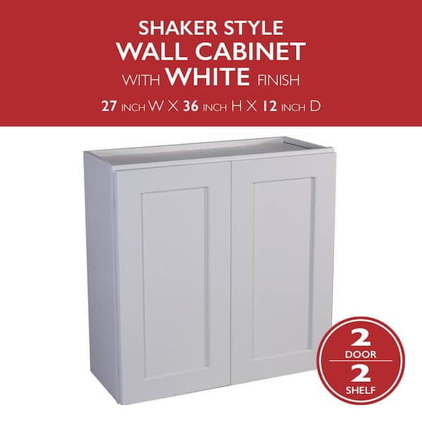 Brookings Solid Wood Ready to Assemble Shaker 27 in. x 36 in. x 12 in. 2 Door Wall Kitchen Cabinet W2736 in White