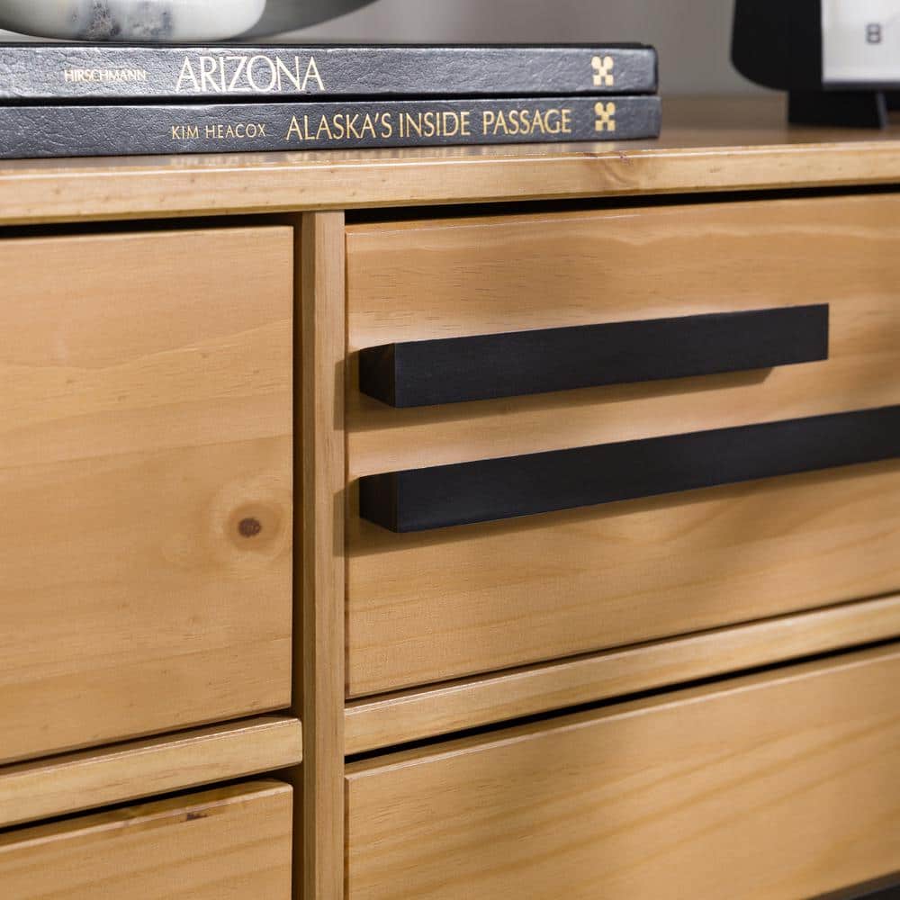 Natural Pine Mid-Century Modern 6-Drawer Solid Wood Dresser