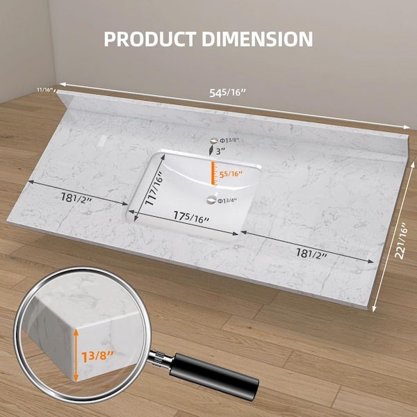 NTQ Etyi 54 in. W x 22 in. D Engineered Stone Vanity Top