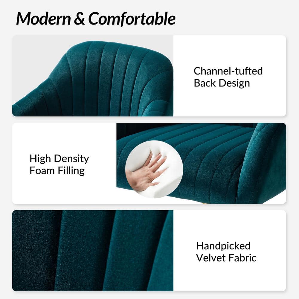 Teal Velvet Swivel Task Chair with Gold Metal Base