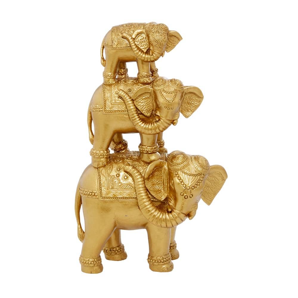 Elegant Gold Resin Elephant Sculpture 23" x 10" x 15"