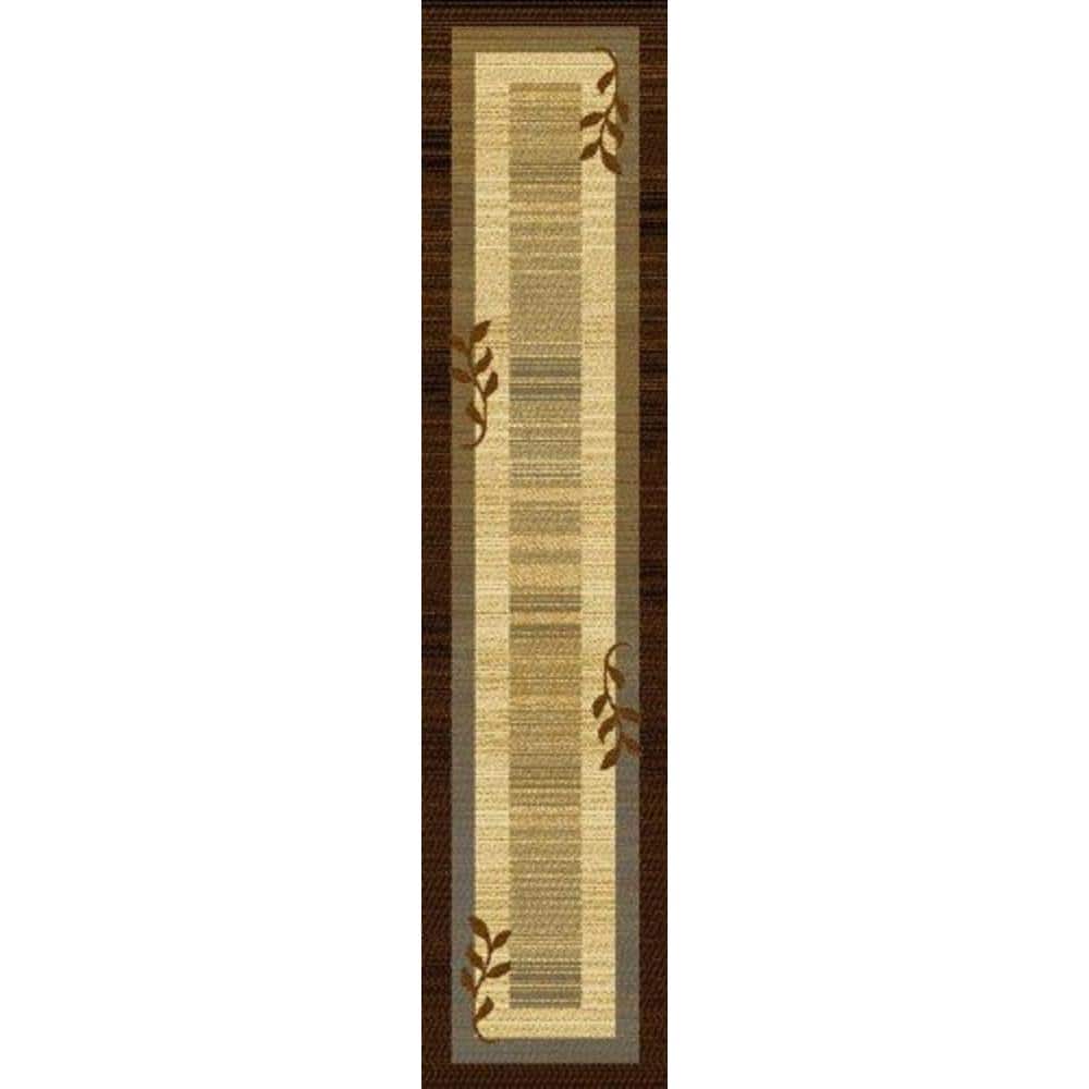Cloverleaf Elegance Runner Rug in Brown & Blue, 22"x84", Synthetic Weave