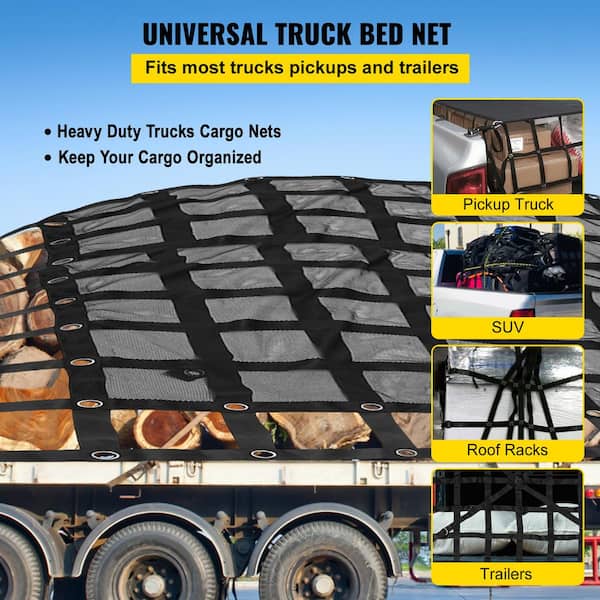VEVOR Heavy-Duty Cargo Net w/Mesh 6 ft. x 4.7 ft. Truck Net Cap. 1100 lbs.  w/Cam Buckles and S-Hooks/Chain for Pickup Trucks BZD183X145CMAQW01V0 - The  Home Depot