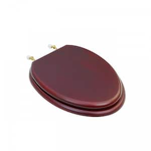 Cherry Wooden Elongated Front Toilet Seat with Brass PVD Hinges and Non Slip Bumper