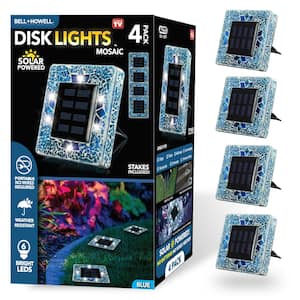 Mosaic Disk Lights Blue Solar Powered LED Waterproof Square Path Light (4-Pack)