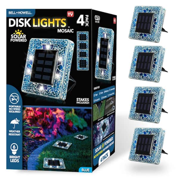 Bell + Howell Mosaic Disk Lights Blue Solar Powered LED Waterproof Square Path Light (4-Pack)