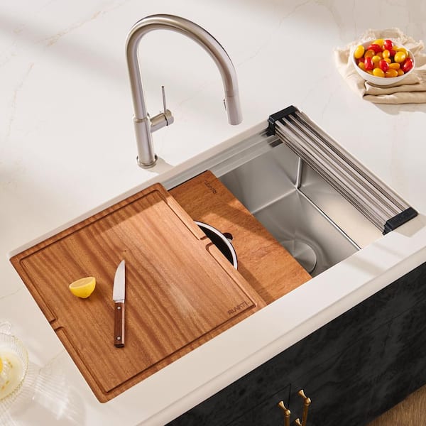 Dual-Tier Pro 34 in. Undermount 16-Gauge Stainless Steel Workstation Kitchen Sink