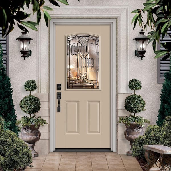 36 in. x 80 in. Chatham Camber Top Half Lite Right-Hand Painted Smooth Fiberglass Prehung Front Door w/ Brickmold
