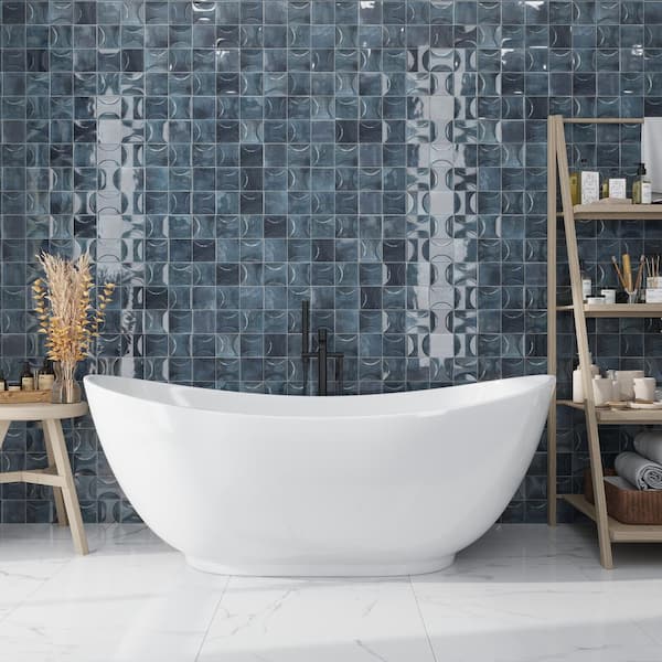 Apollo Tile Antiek 3.94 in. x 3.94 in. Glossy Spruce Blue Ceramic