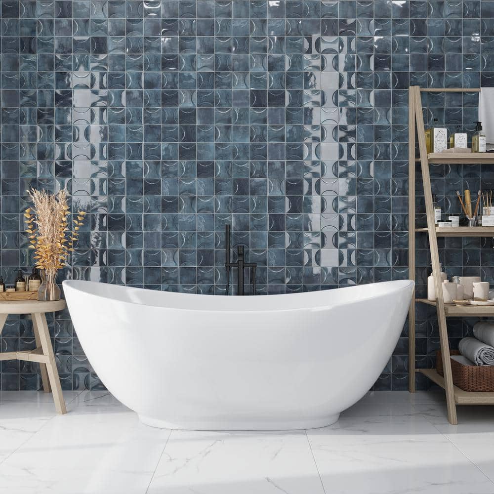 Antiek 4'' x 4'' Glossy Blue Ceramic Wall Tile