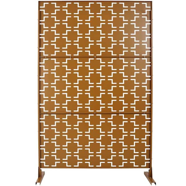 Tidoin 6.3 ft. x 4 ft. Brown Steel Freestanding Flat Flat Top Decorative Privacy Screen Metal Fence Panel