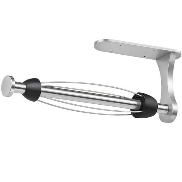 Silver Paper Towel Holder Under Cabinet, One-Handed Tear, Wall Mount, Adhesive, Paper Roll Holder with Ratchet Mechanism